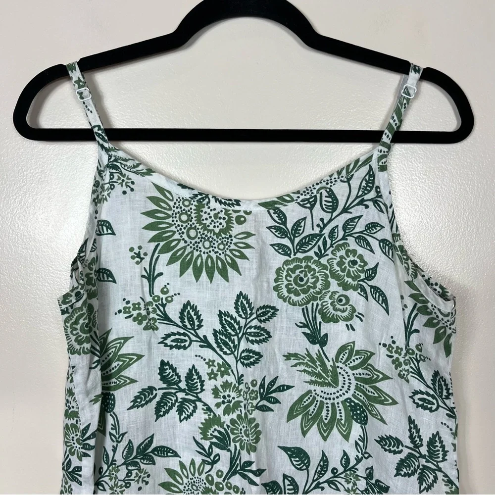 Flax Linen Floral Tank‎ Top Small Lagenlook Coastal Boho Minimalist